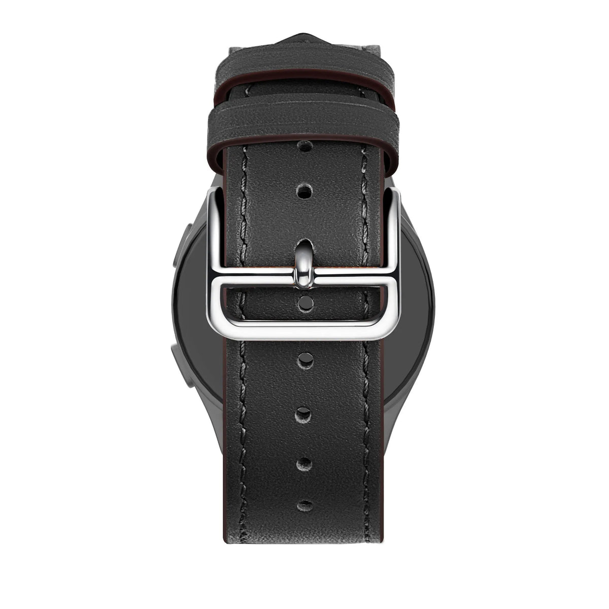 Leather Strap 'Deluxe', black, on a watch, 3/4 rear view
