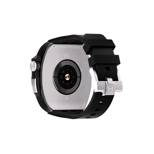 Reqior Funda de polímero y metal con correa de goma Apple Watch 45mm (plateado)