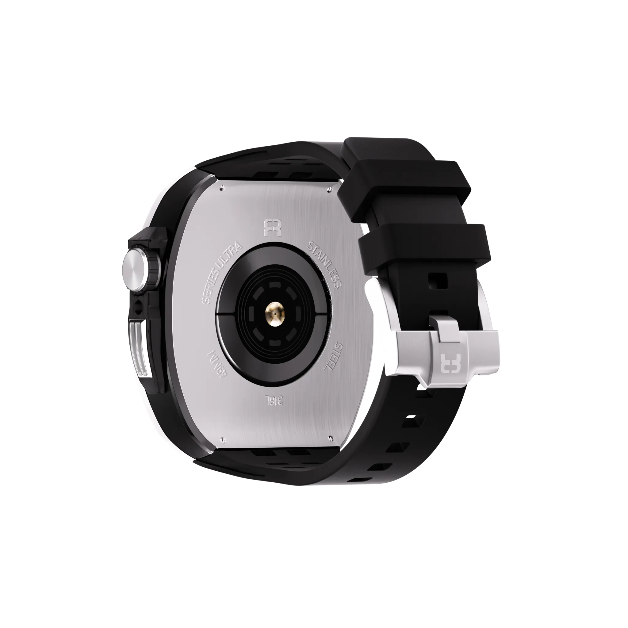 Reqior Funda de polímero y metal con correa de goma Apple Watch 45mm (plateado)