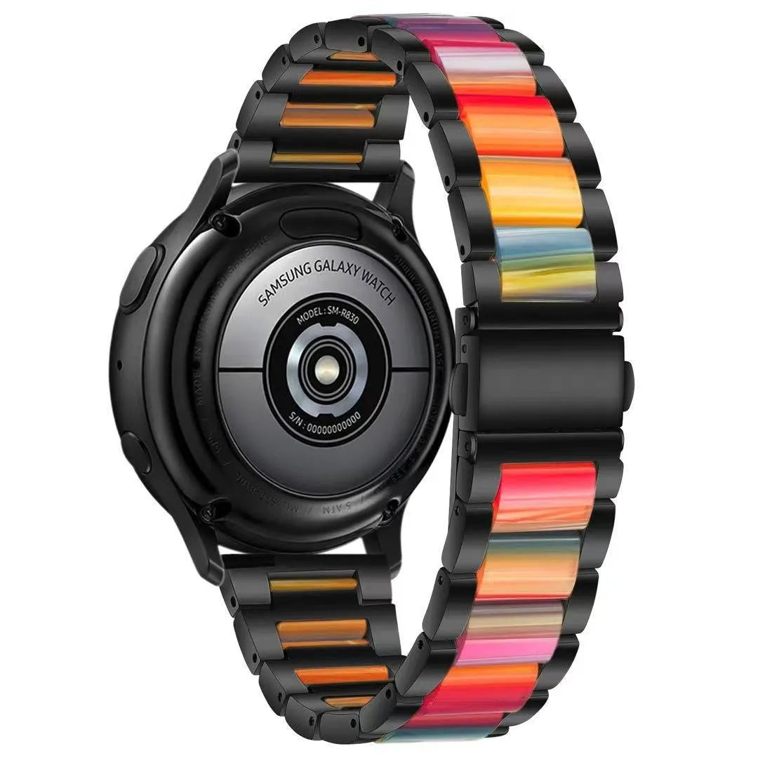 Steel Resin Strap, black/colourful, on a watch, 3/4 rear view