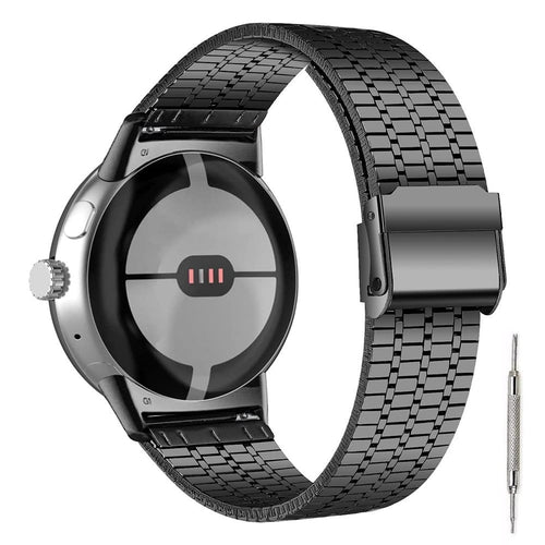 Fine Steel Strap, black, on a watch, 3/4 rear view