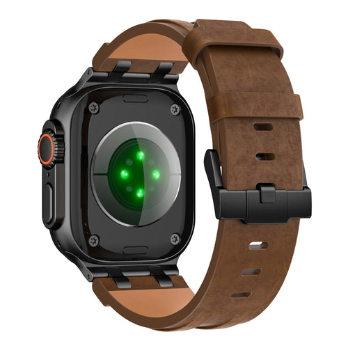 Solid Leather Strap, bronze brown, on a watch, 3/4 rear view