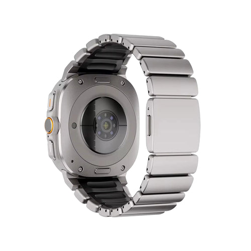 Titanium Strap 'Hybrid', titanium/black, on a watch, 3/4 rear view