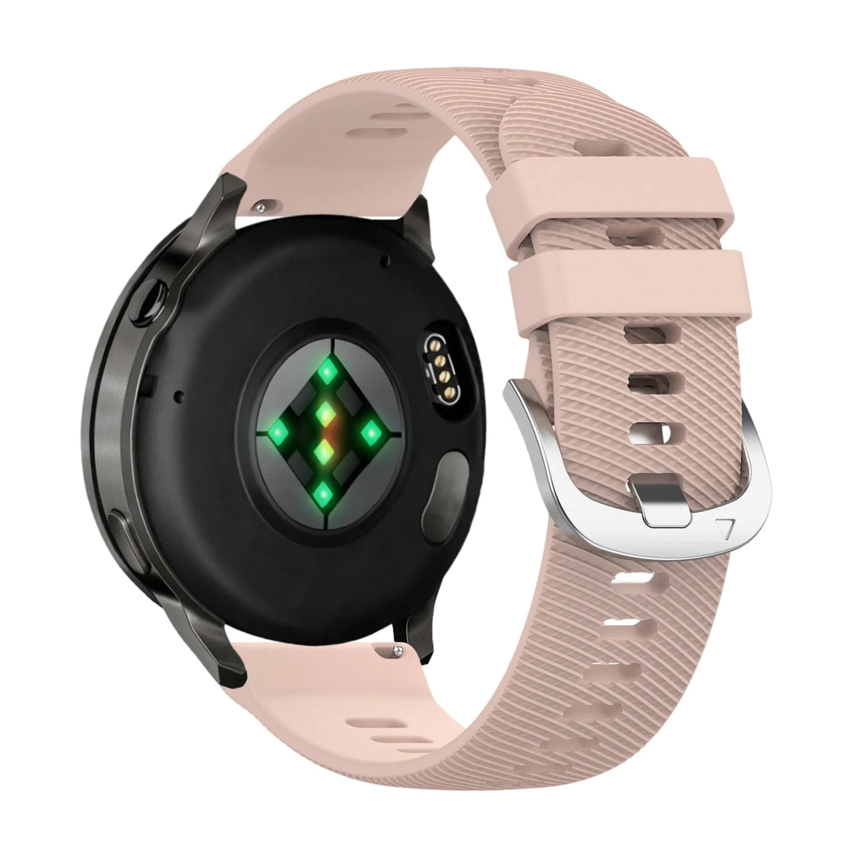 Silicone Strap 'Deluxe', light pink, on a watch, 3/4 rear view