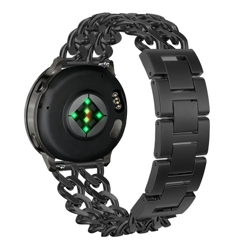 Metal Strap 'Double Chains', black, on a watch, 3/4 rear view