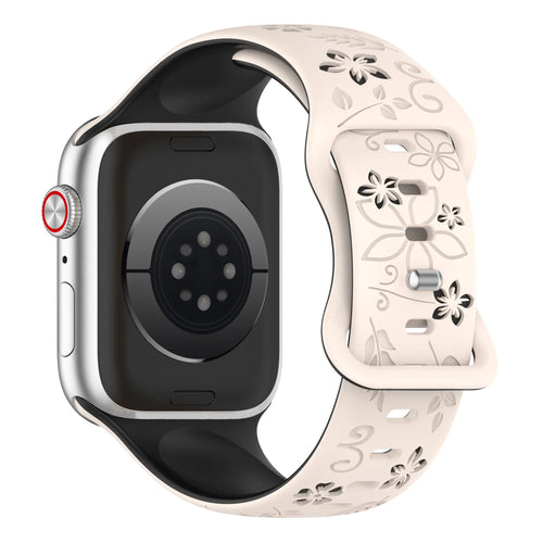 Correa silicona con flores Apple Watch (blanco estrella/negro)