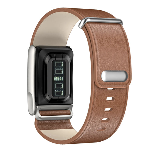 Leather Strap, brown, on a watch, 3/4 rear view