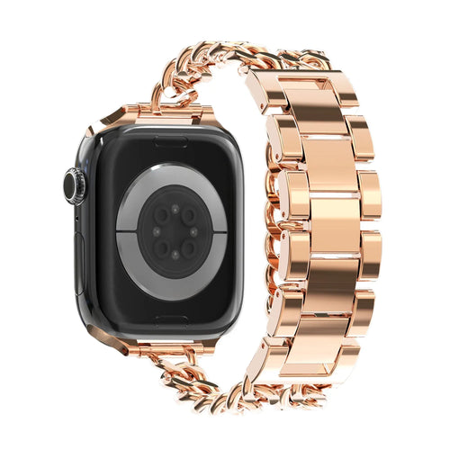 Steel Strap 'Double Tour', rose gold, on a watch, 3/4 rear view
