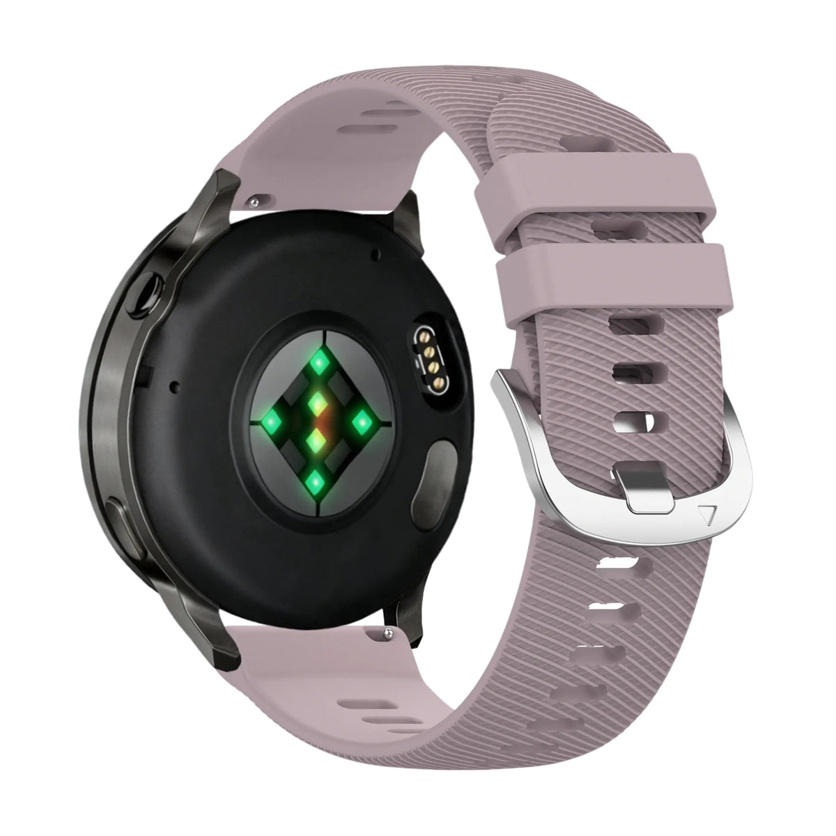 Silicone Strap 'Deluxe', lavender, on a watch, 3/4 rear view