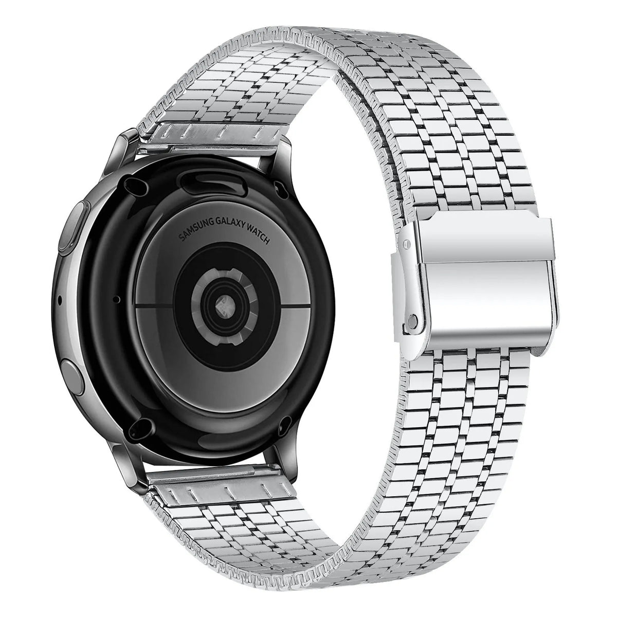 Fine Steel Strap, silver, on a watch, 3/4 rear view