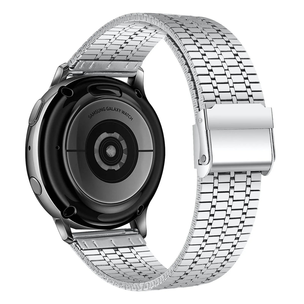 Fine Steel Strap, silver, on a watch, 3/4 rear view