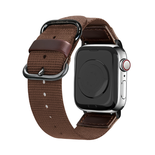 Nylon Canvas Strap, brown, on a watch, 3/4 rear view