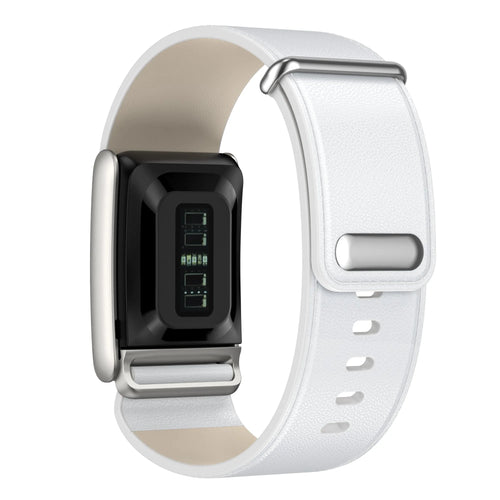 Leather Strap, white, on a watch, 3/4 rear view