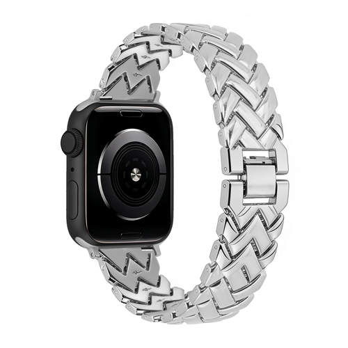 Metal Strap 'V-Type', silver, on a watch, 3/4 rear view