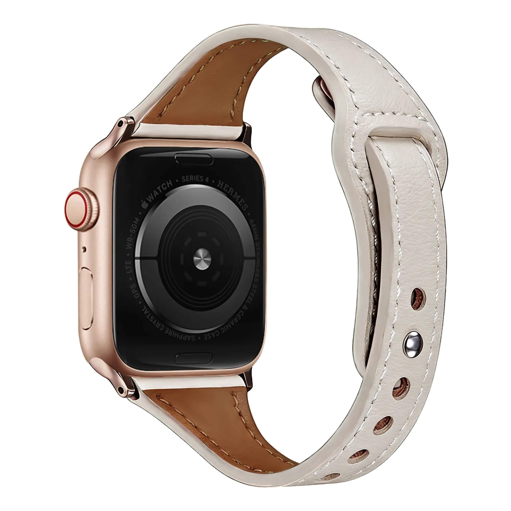 Apple Watch Leather Strap with Snap Closure (Beige)