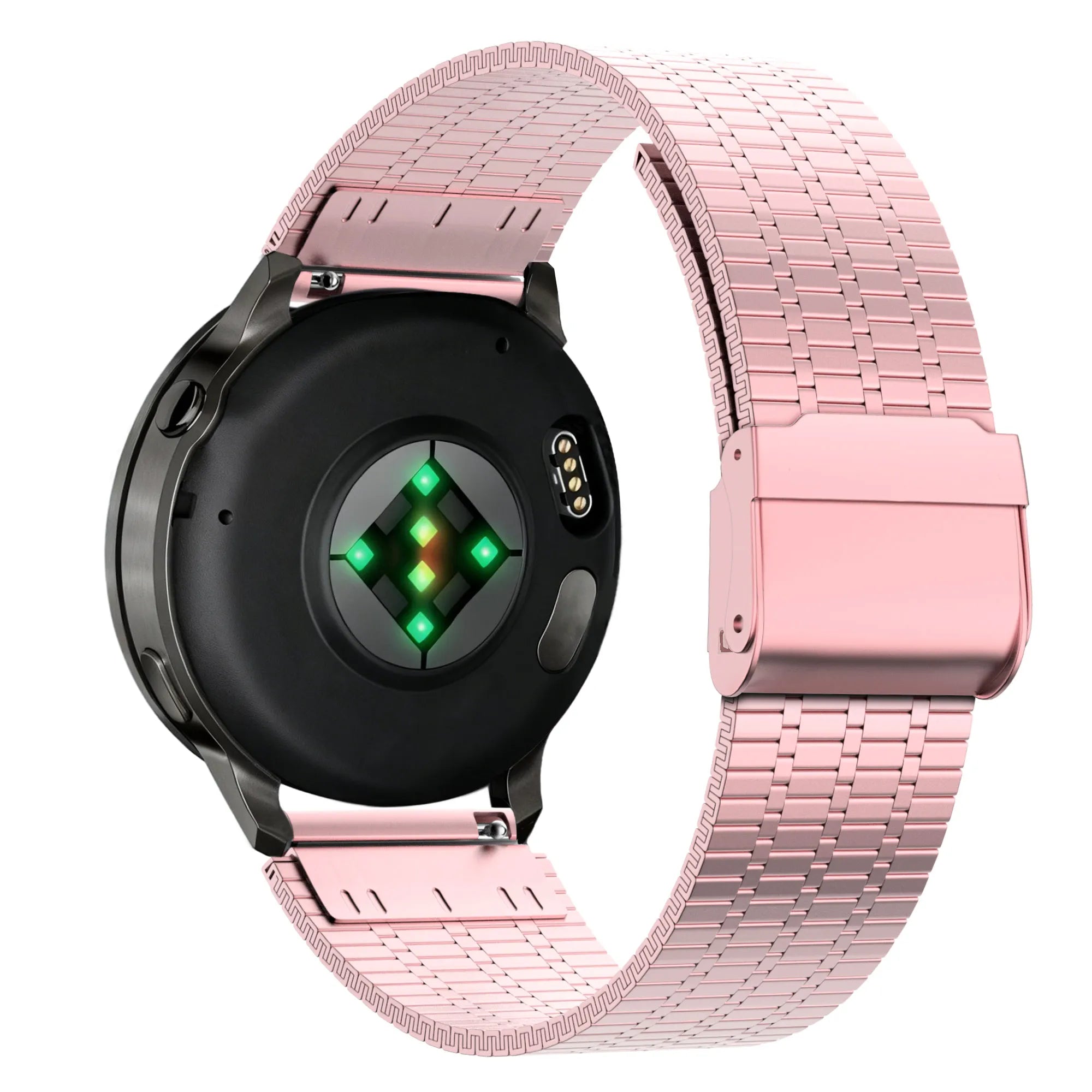 Adjustable Steel Strap, pink, on a watch, 3/4 rear view