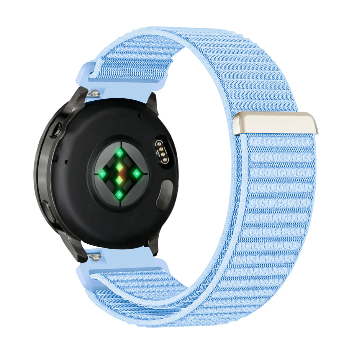 Nylon Strap 'Wave', light blue, on a watch, 3/4 rear view