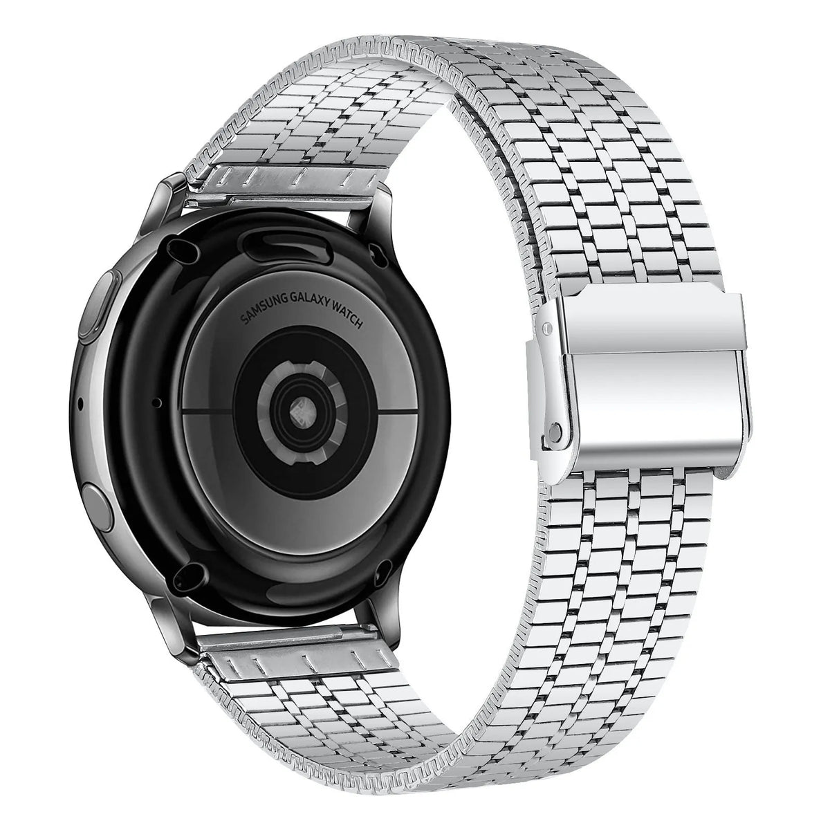Fine Steel Strap, silver, on a watch, 3/4 rear view