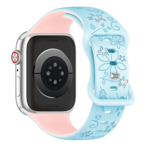Correa silicona con flores Apple Watch (azul/rosa)