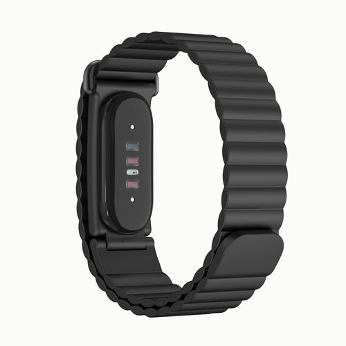 Magnetic Silicone Strap, black, on a watch, 3/4 rear view