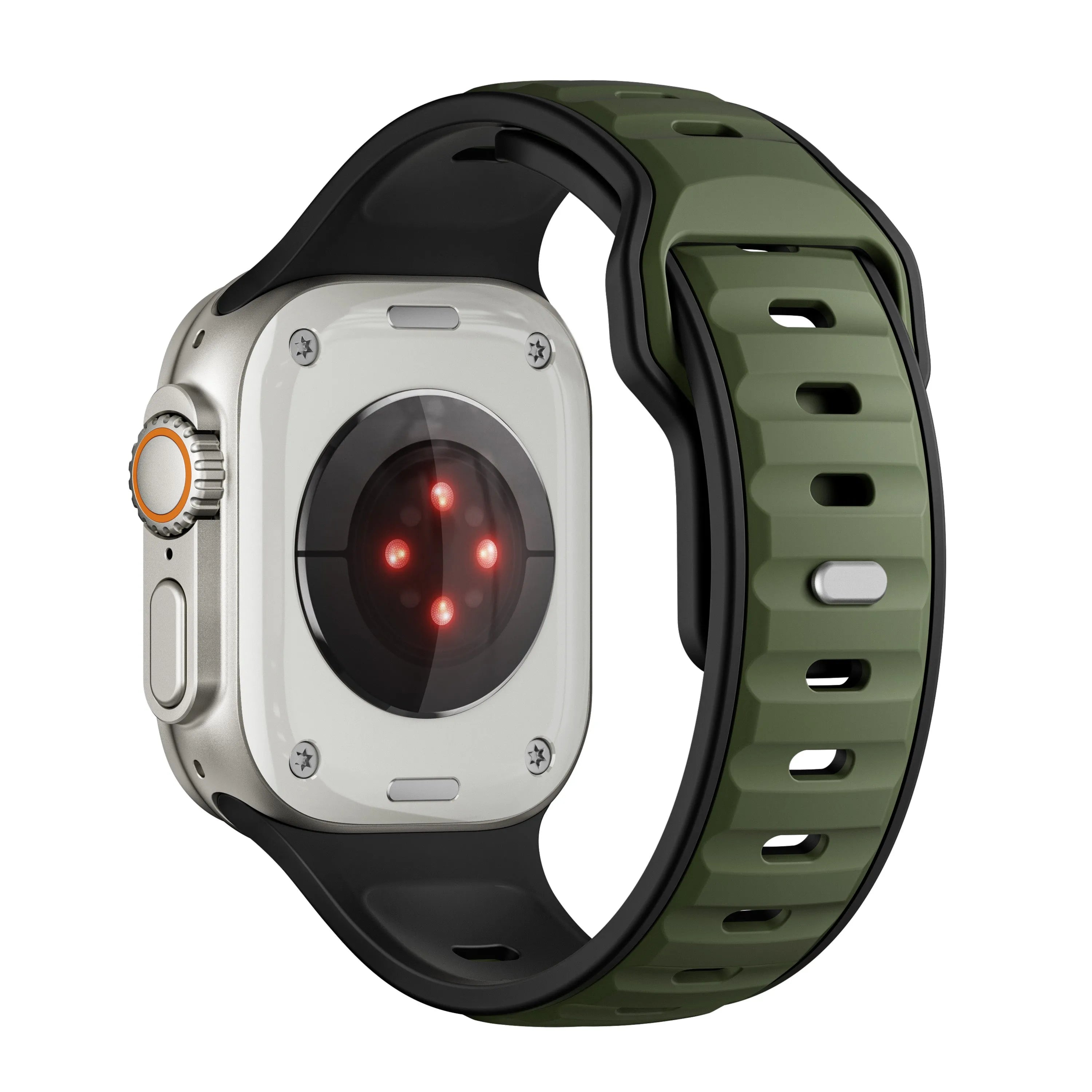 Correa de silicona premium outdoor Apple Watch (verde militar/negra)