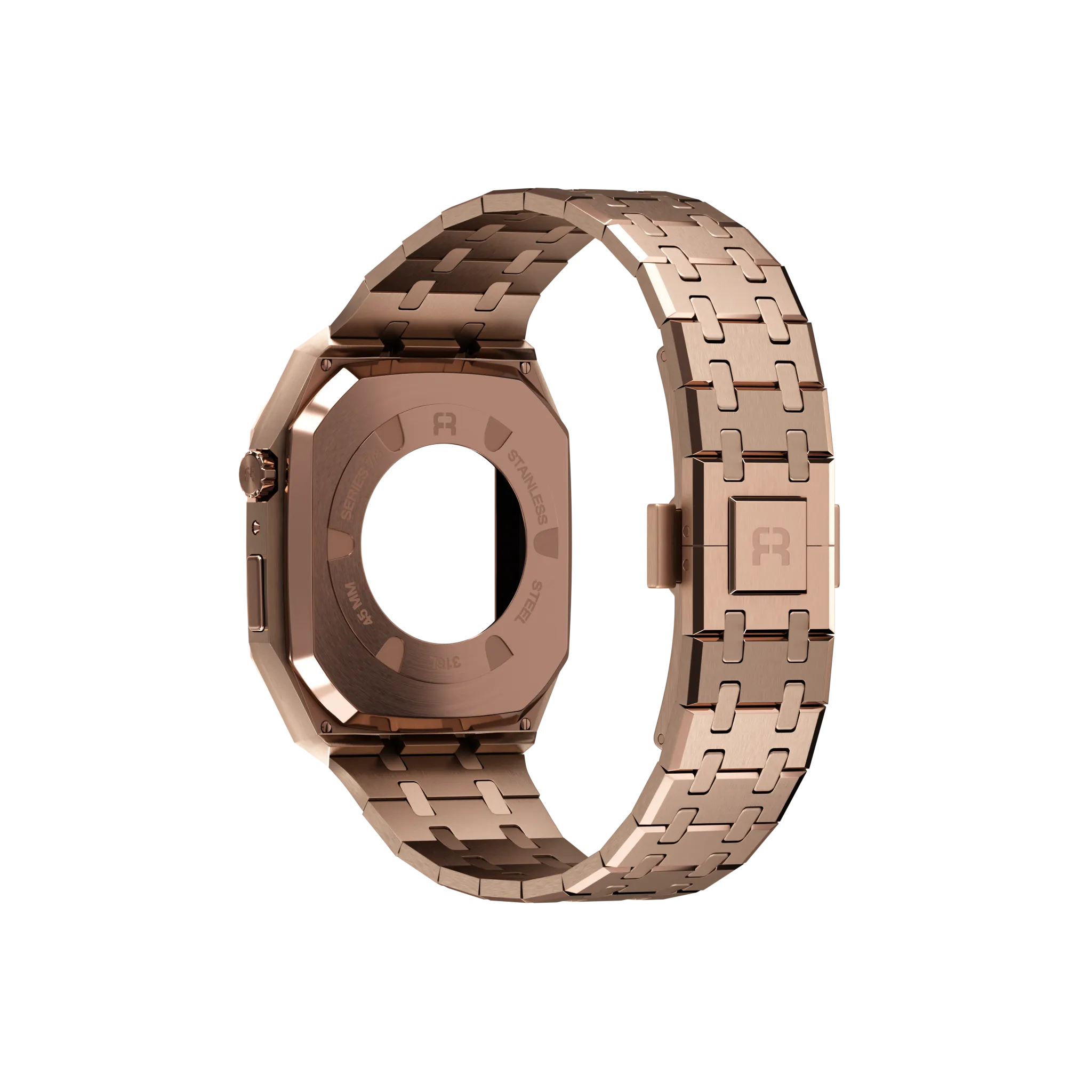 Reqior Funda con correa de acero Apple Watch 45mm (rosa dorado)