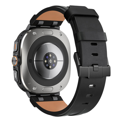 Solid Leather Strap, black, on a watch, 3/4 rear view