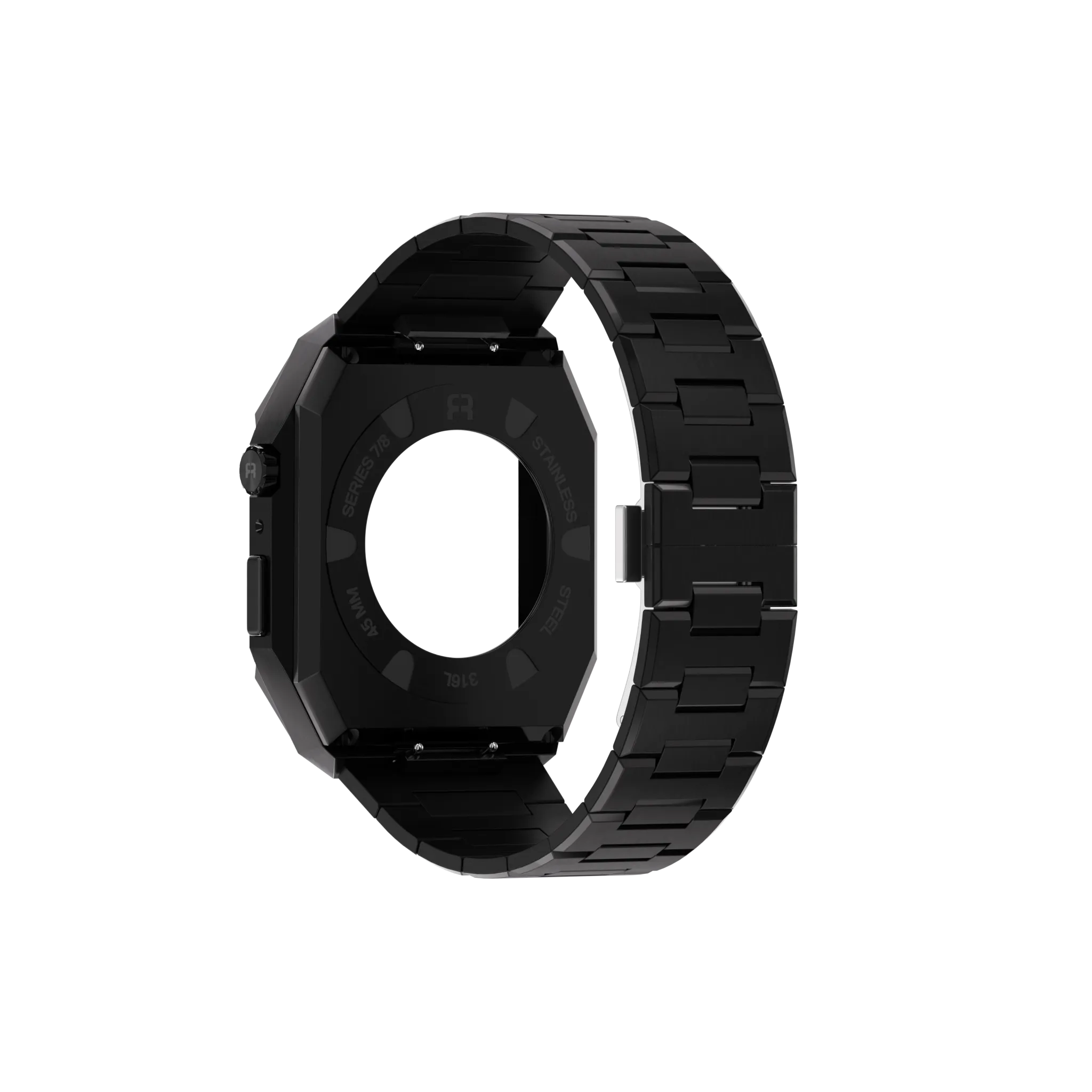 Reqior Funda con correa de acero 'Nautilus' Apple Watch 45mm (negro)