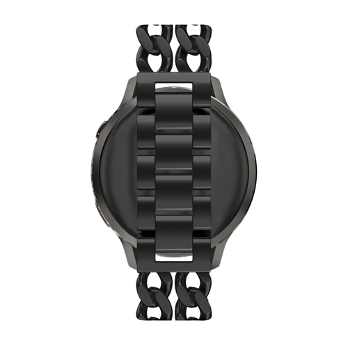 Metal Strap 'Double Chains', black, on a watch, 3/4 rear view