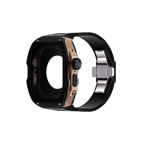 Reqior Funda con correa de goma Apple Watch Ultra (negro/rosa dorado)
