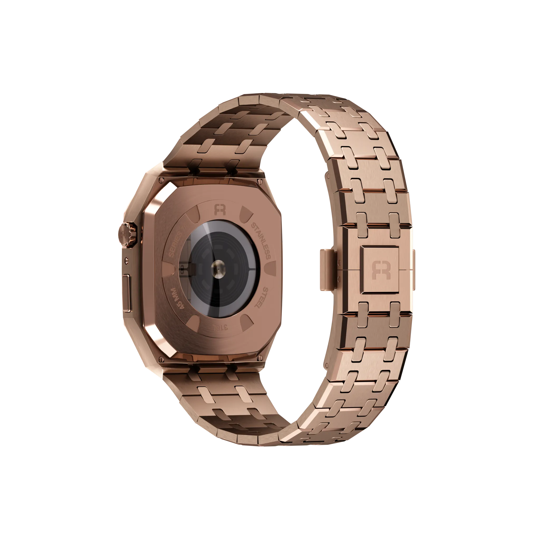 Reqior Funda con correa de acero Apple Watch 45mm (rosa dorado)