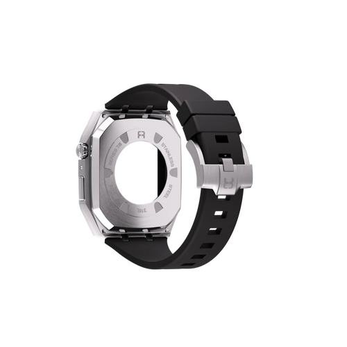 Reqior Funda de metal con correa de goma Apple Watch 45mm (plateado)