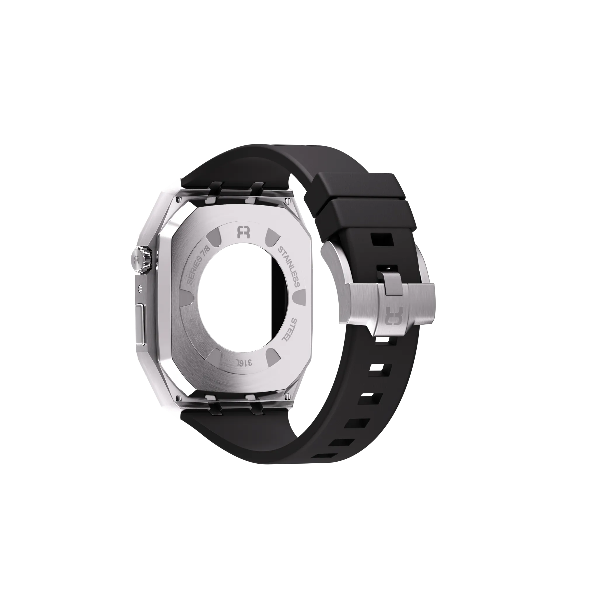 Reqior Funda de metal con correa de goma Apple Watch 45mm (plateado)