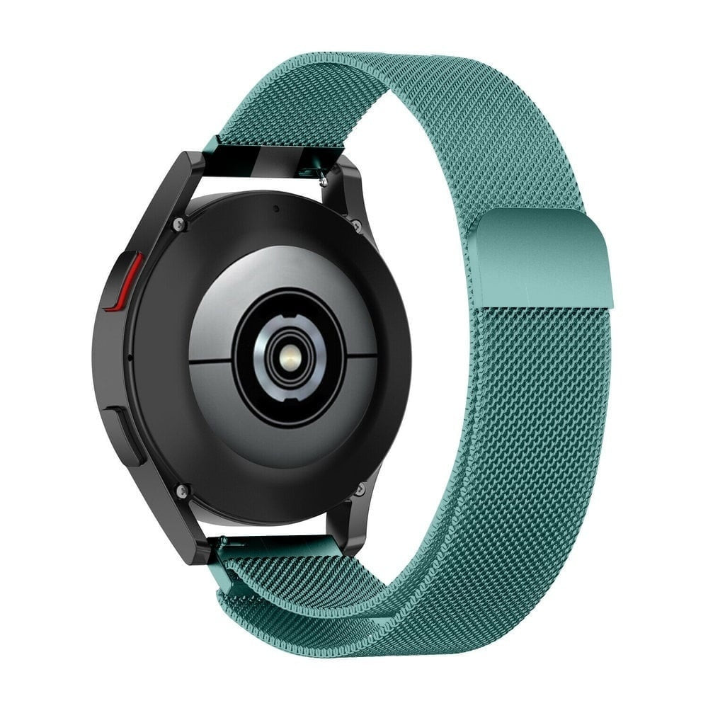 Milanese Strap, green, on a watch, 3/4 rear view