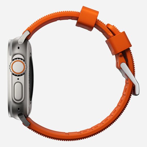 Rugged Silicone Strap, on a watch, 3/4 rear view