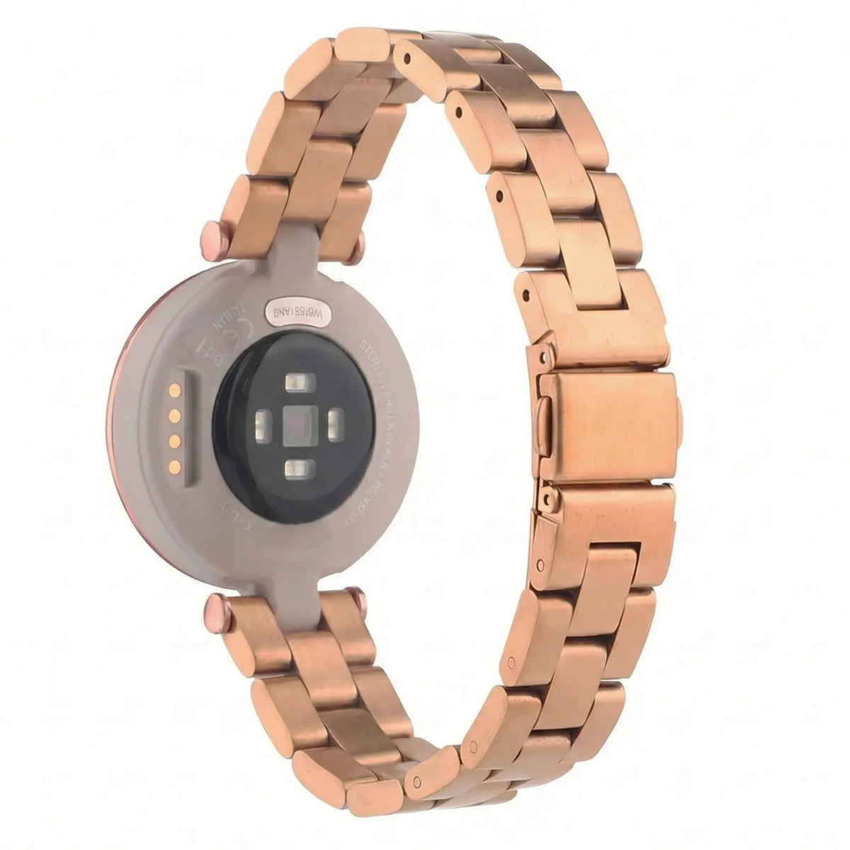 Steel Strap, rose gold, on a watch, 3/4 rear view