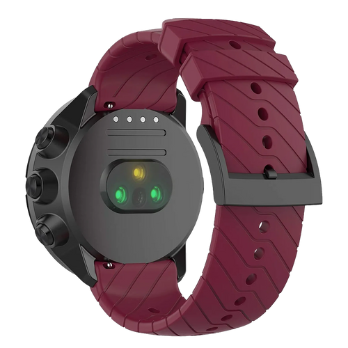 Silicone Strap, burgundy, on a watch, 3/4 rear view