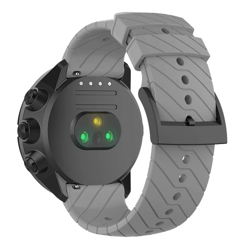 Silicone Strap, grey, on a watch, 3/4 rear view
