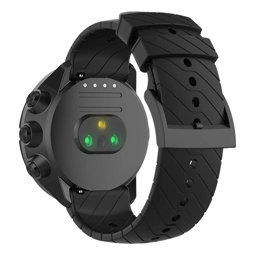 Silicone Strap, black, on a watch, 3/4 rear view