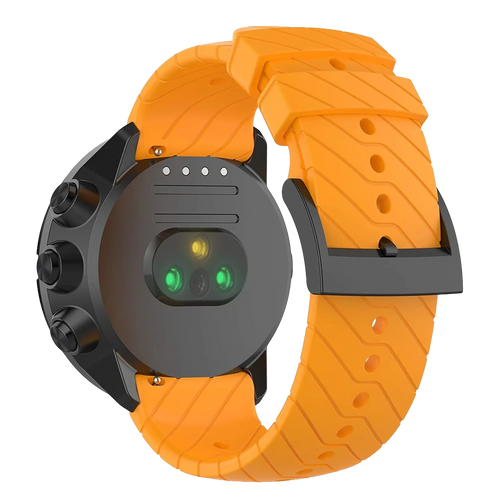 Silicone Strap, orange, on a watch, 3/4 rear view