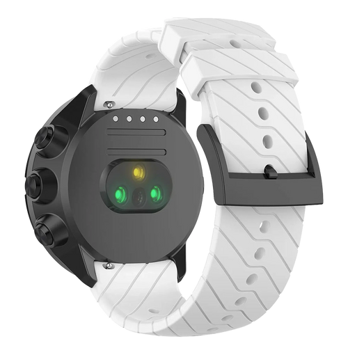 Silicone Strap, white, on a watch, 3/4 rear view