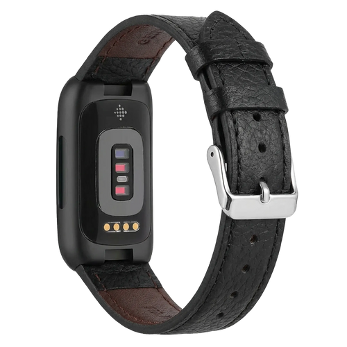 Leather Strap, black, on a watch, 3/4 rear view