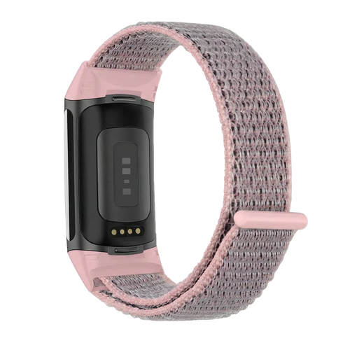 Nylon Strap, pink, on a watch, 3/4 rear view