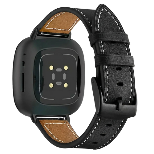 Leather Strap, black, on a watch, 3/4 rear view