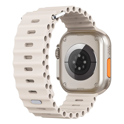 Silicone Ocean Strap with Snap Closure, starlight, on a watch, 3/4 rear view