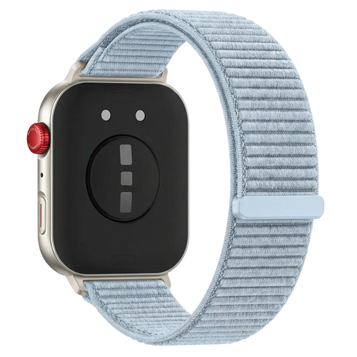 Wave Nylon Strap, light blue, on a watch, 3/4 rear view