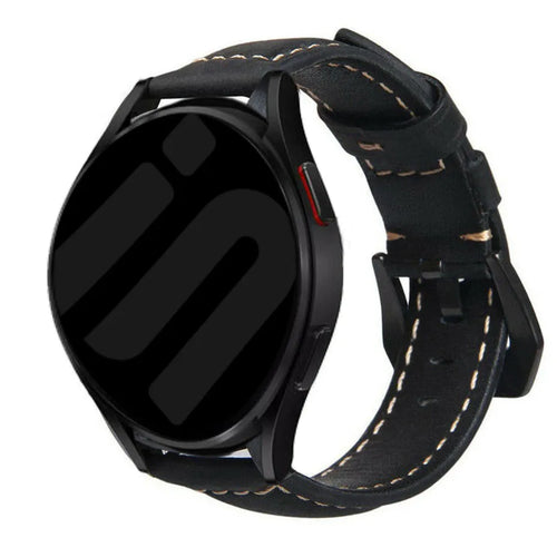 Leather Strap, black, on a watch, 3/4 rear view
