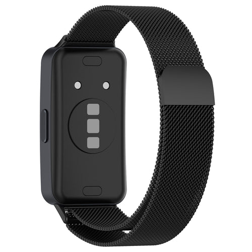 Milanese Strap, black, on a watch, 3/4 rear view