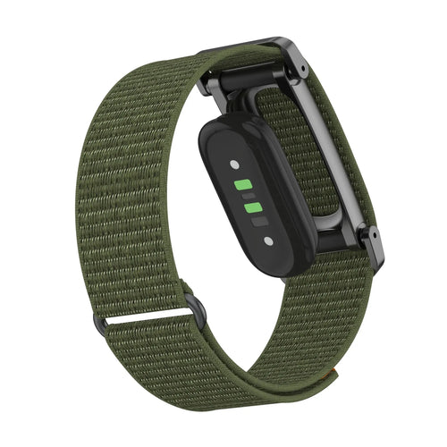 Nylon Strap with Frame, army green, on a watch, 3/4 rear view