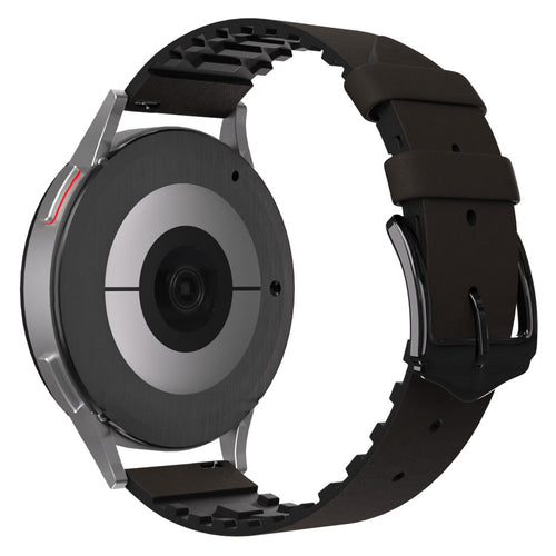 Leather Hybrid Strap, brown, on a watch, 3/4 rear view
